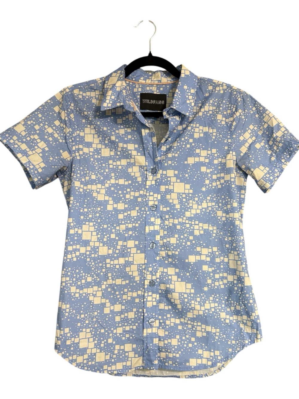 WILDFANG Essential Short Sleeve Button Up Shirt Women’s XS Blue Geometric Print